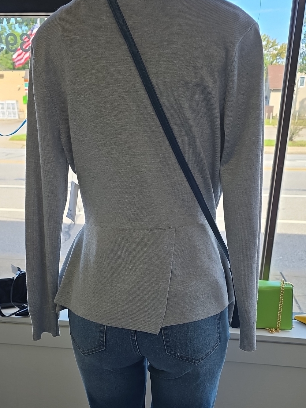 89th & Madison Light Gray Peplum Back-Seam Knit Top
